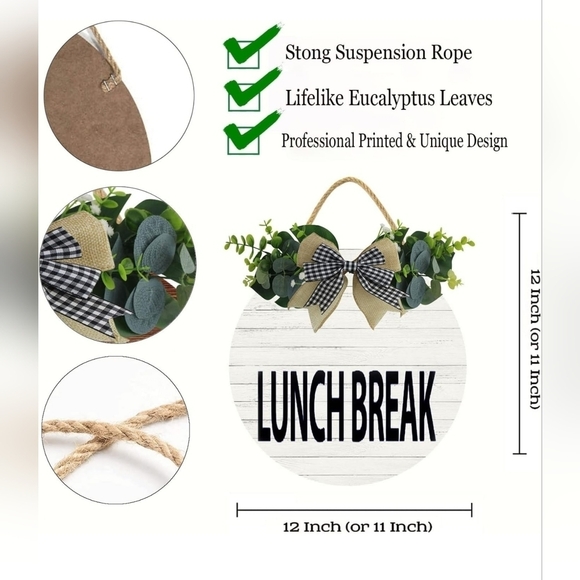 Lunch Break Rustic Farmhouse Wooden Door Sign - Picture 4 of 8